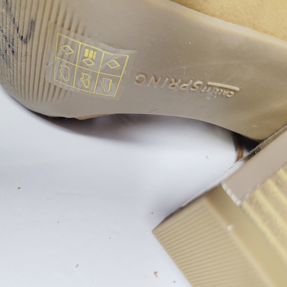 Call It Spring Black Heel Women's Tan 7.5 Strappy Zip Back-Lace Front 4" FLAWED - Picture 7 of 14